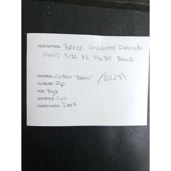 Berne Mens XL 38-40 Waist Insulated Bib Overalls Black Cotton Blend Workwear Qui - Picture 10 of 10